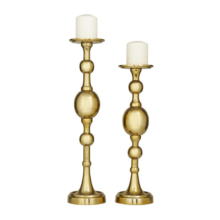 Gold Aluminum Glam Candle Holder, Set of 2 22", 19"H