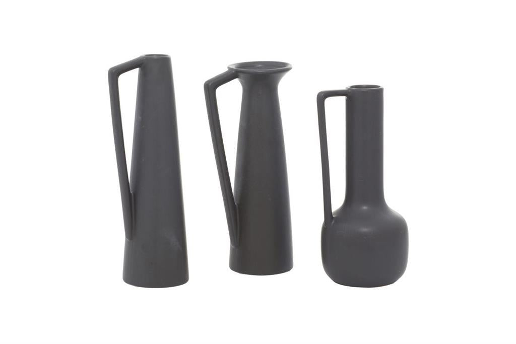 Florero c/asa Negro C/U A/B/C 12", 13", 11"H