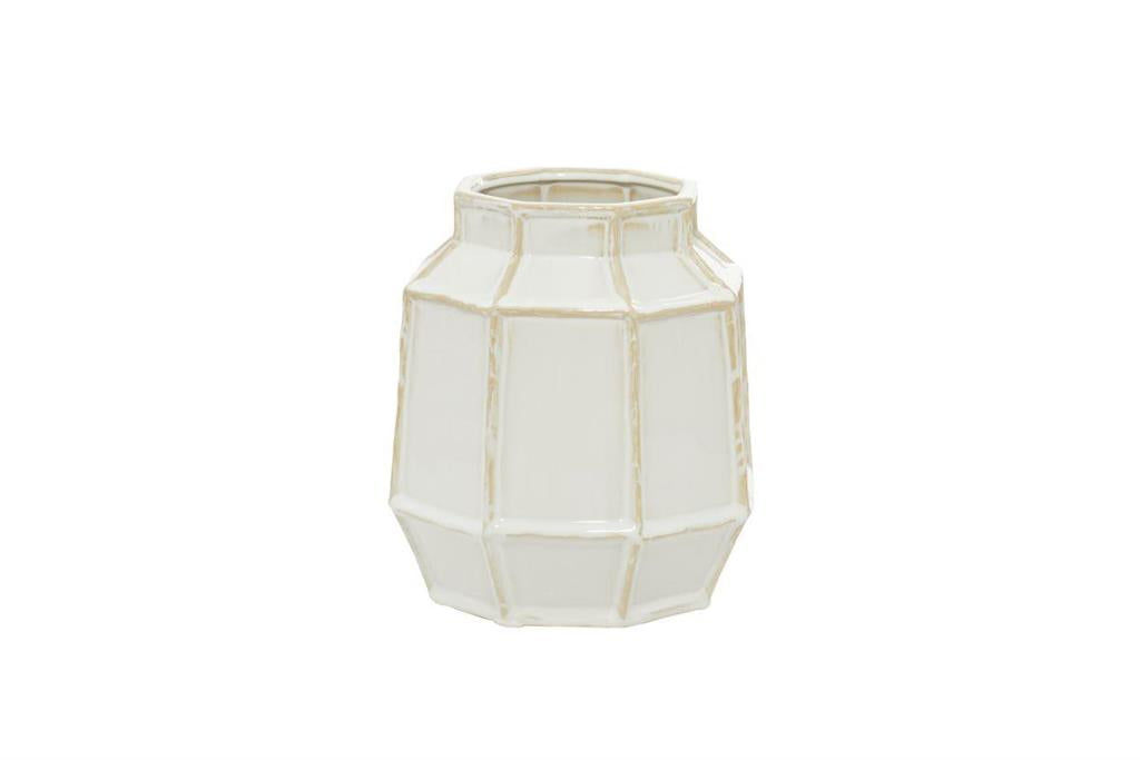 White Ceramic Modern Vase, 8" x 8" x 9"