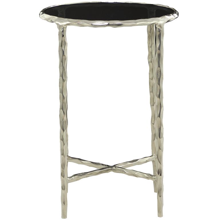 Silver Aluminum Accent Table with Shaded Glass Top, 15" x 15"x22"H
