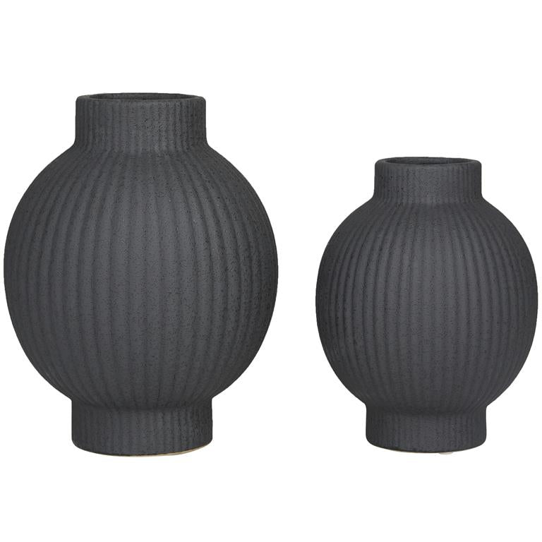 Black Ceramic Ribbed Vase