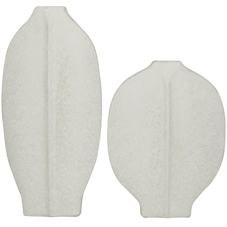 White Ceramic Textured Vase, Set of 2 18", 13"H