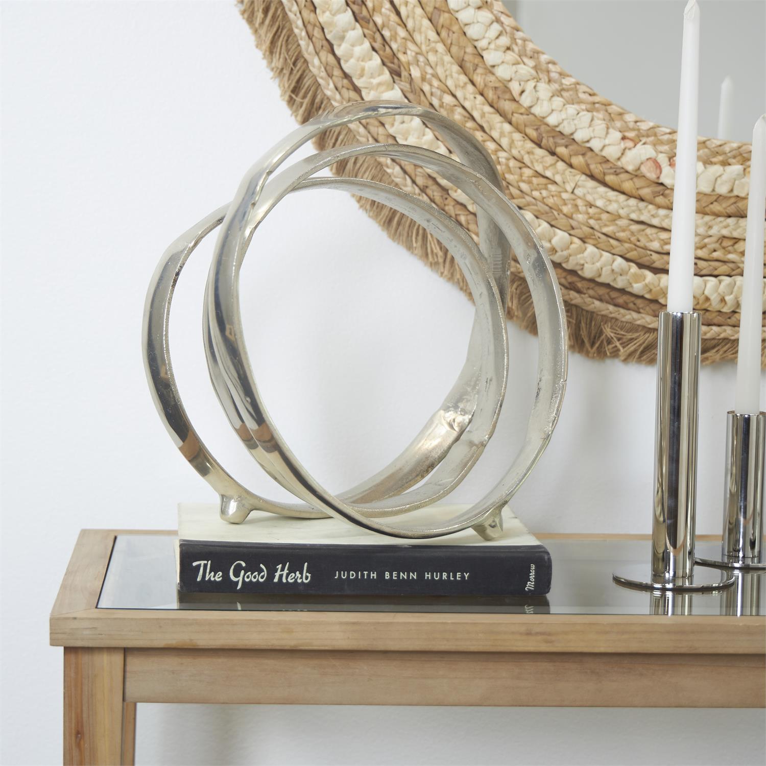 Silver Aluminum Abstract Looped Sculpture, 12" x 7" x 13"