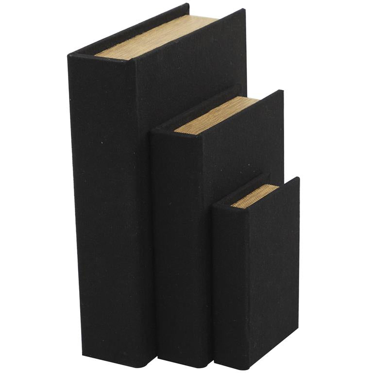 Cajas Libros 3Pzs Black Linen 3Pzas 12", 9", 6"H