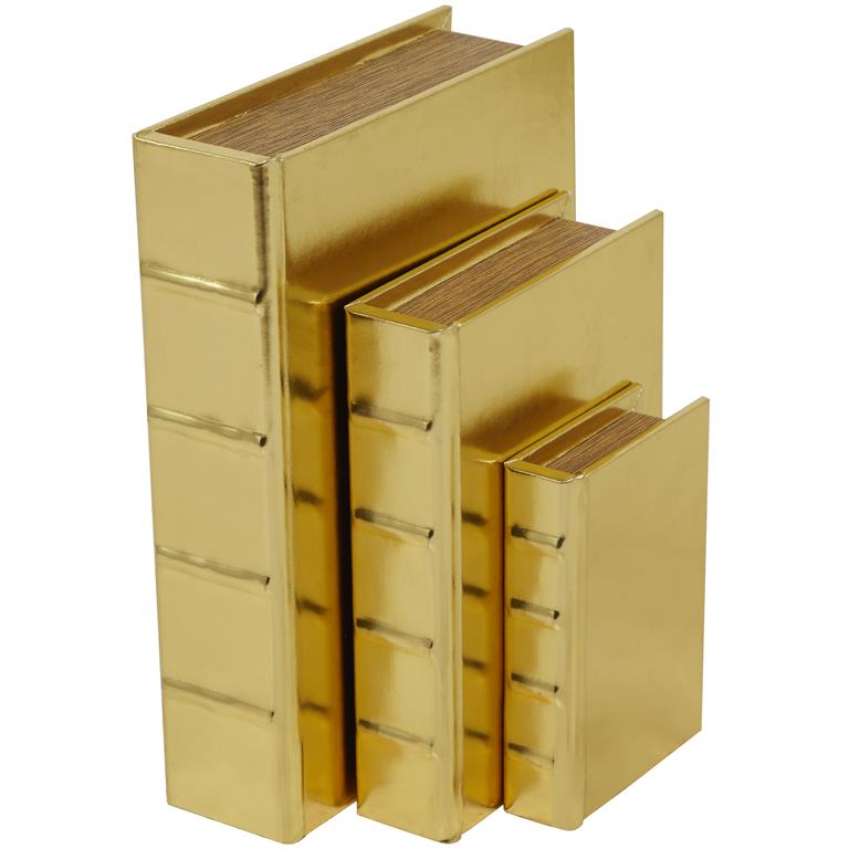 Cajas Libros 3Pzs Gold 12", 9", 6"H Foil