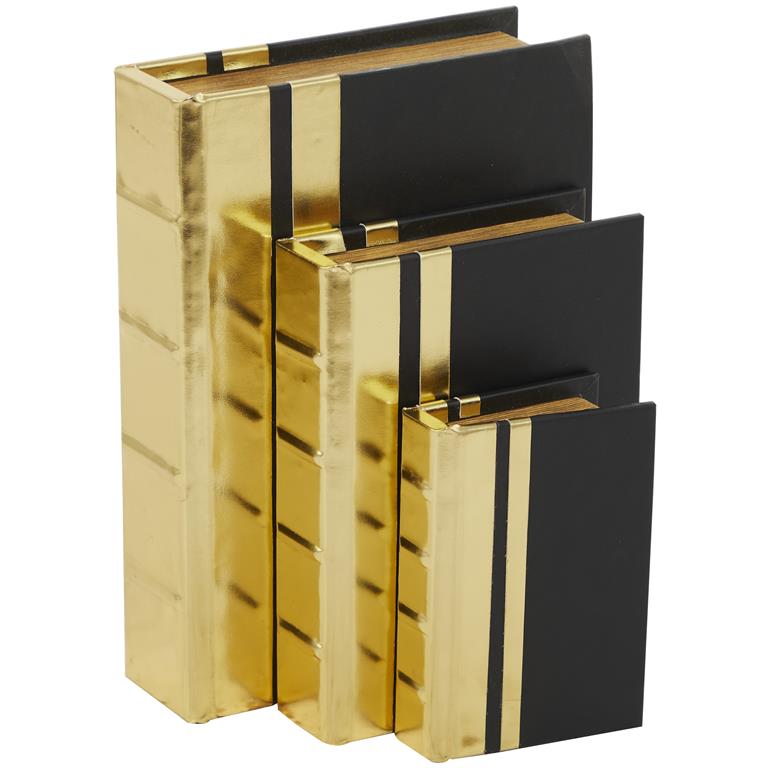 Cajas Libros 3Pzs Blk/Gold 12", 9", 6"H Foil