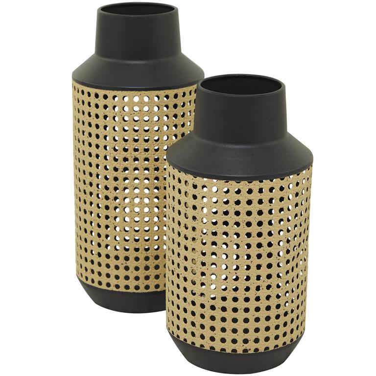 Brown Metal Open Weaved Inspired Vase, Set of 2 14", 12"H