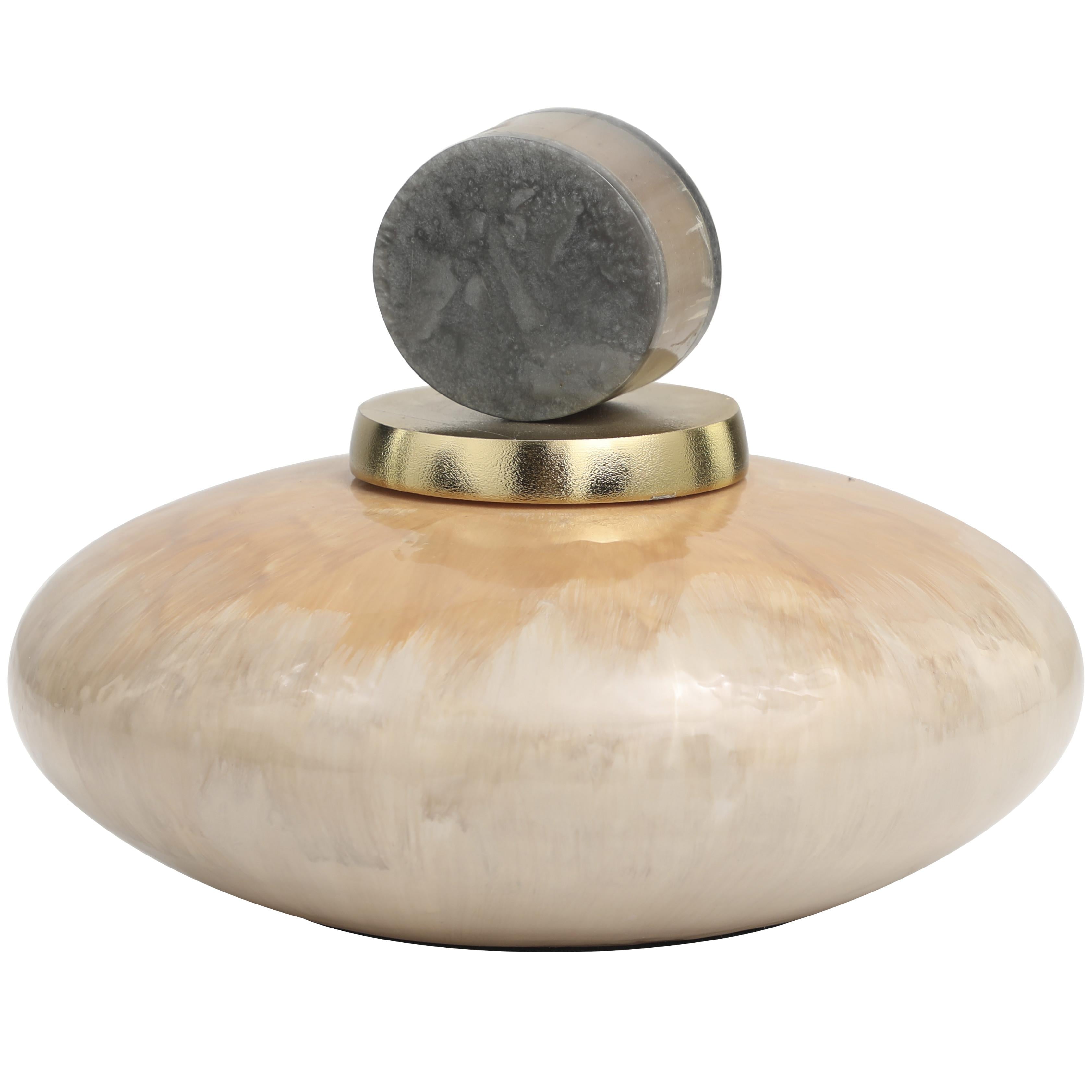 GLASS VASE W/RESIN LID 10"W, 7"H