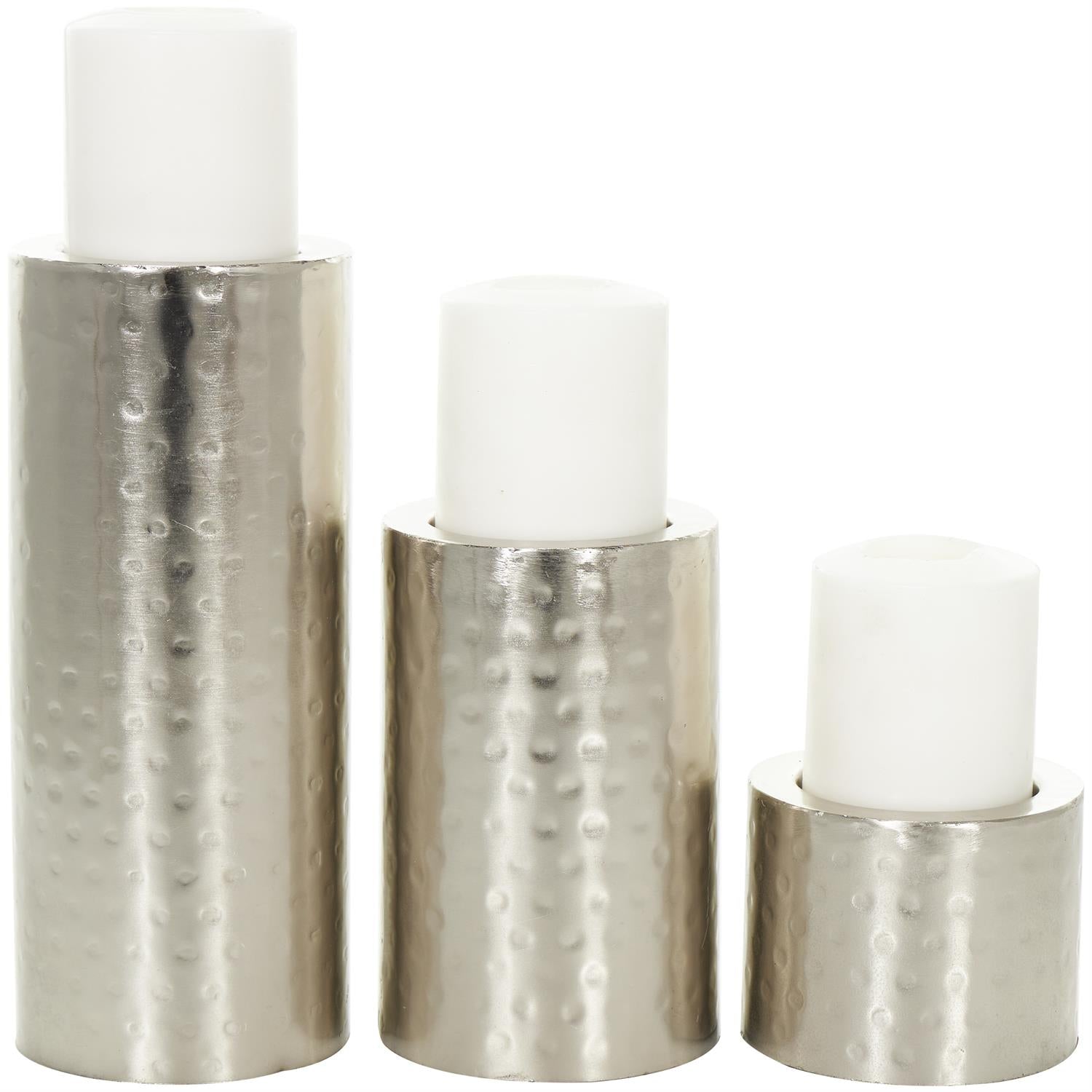 Silver Metal Industrial Candle Holder, Set of 3 11", 7", 4"H