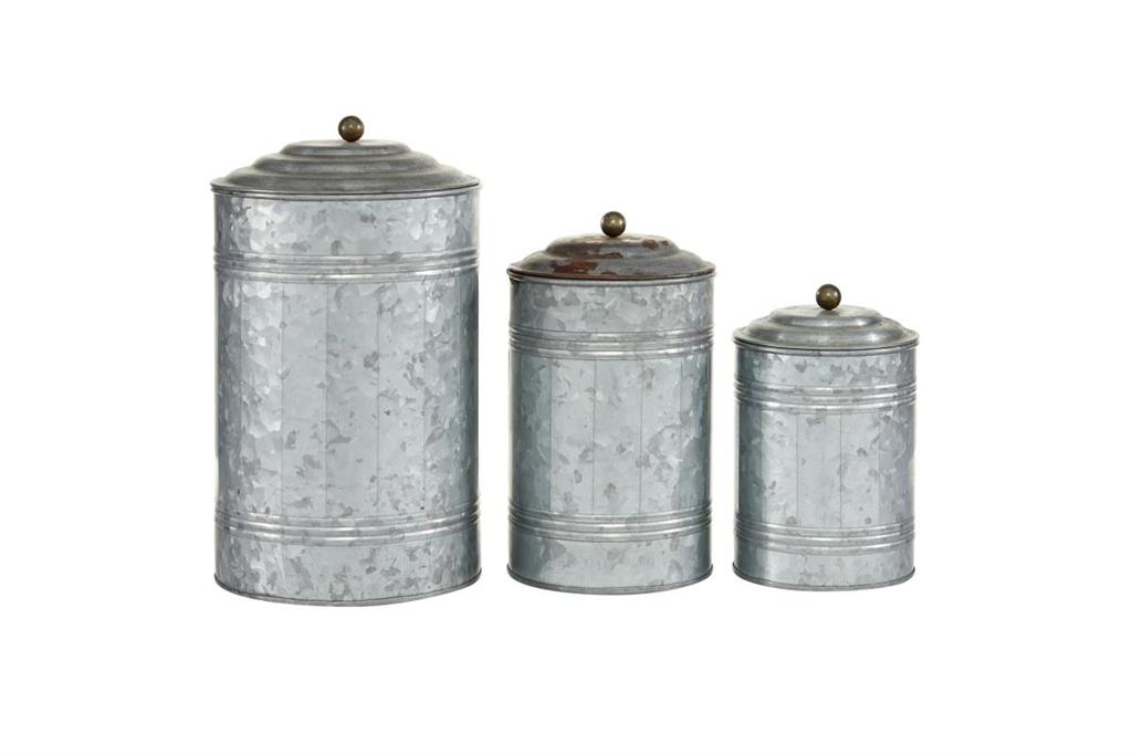 Gray Metal Decorative Jars with Lids, Set of 3 12", 9", 8"H
