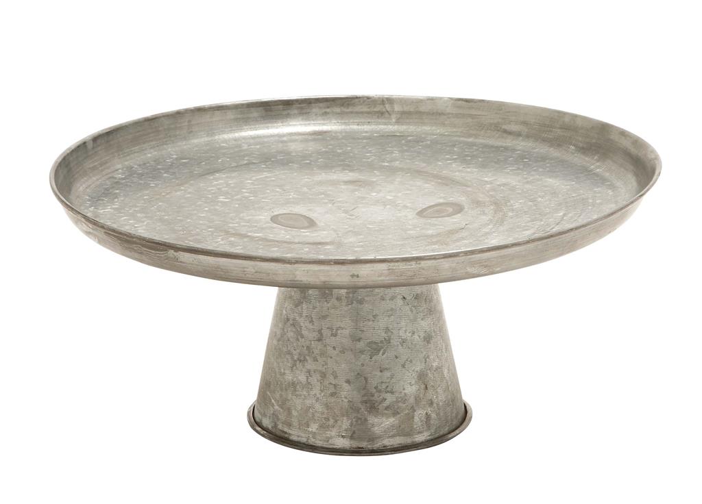 Gray Metal Galvanized Cake Stand, 16" x 16" x 7"
