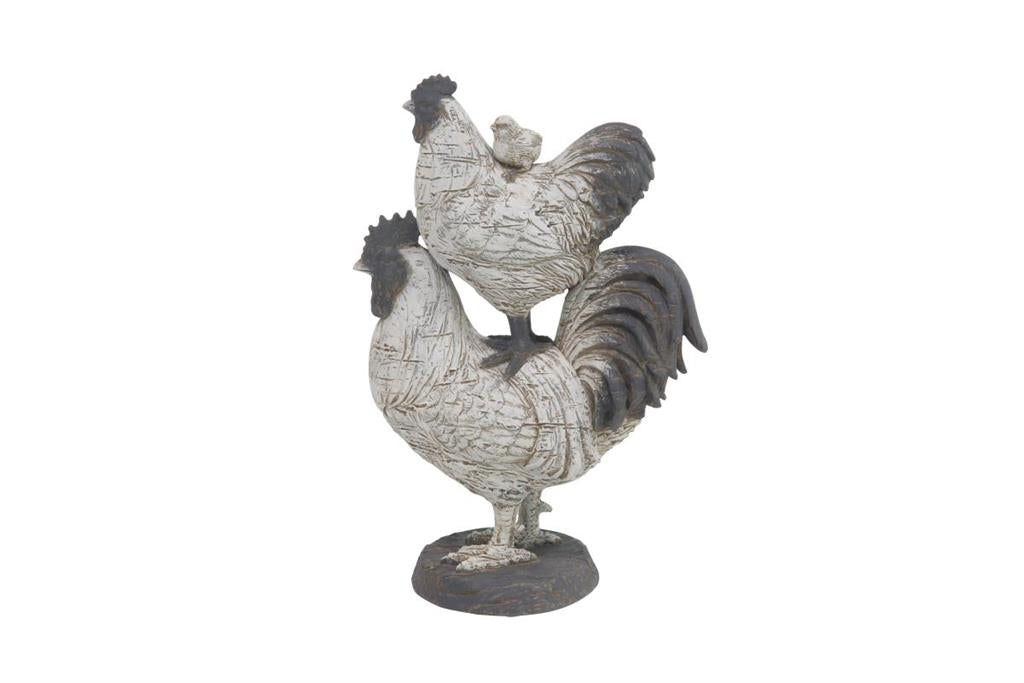 White Polystone Farmhouse Rooster Sculpture, 8" x 5" x 12"