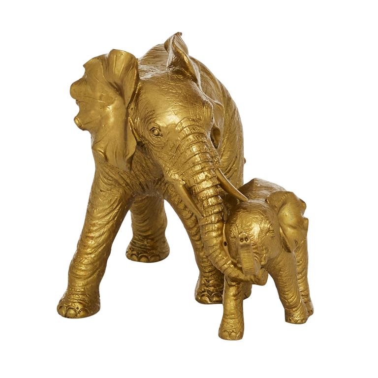 Gold Polystone Elephant Sculpture, 6" x 10" x 7"
