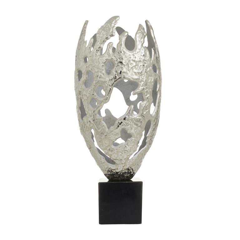Silver Aluminum Contemporary Abstract Sculpture, 10" x 10" x 23"