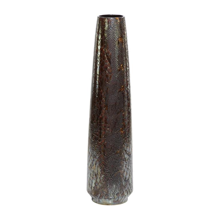 Silver Ceramic Snakeskin Inspired Vase, 8" x 8" x 31"
