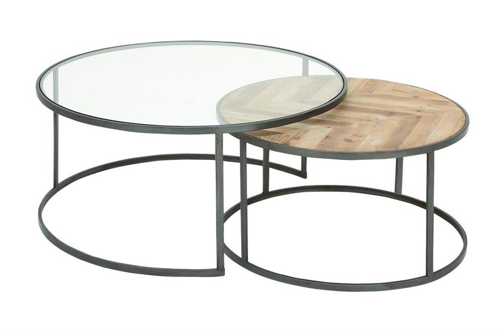 Mesa de centro nido, cristal y madera 27", 36"D