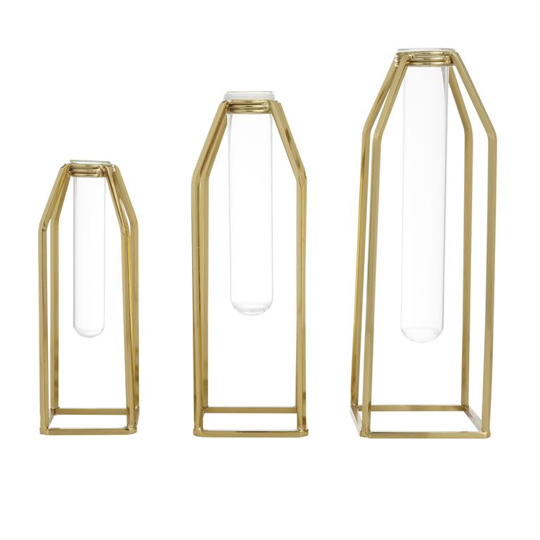 Gold Stainless Steel Glam Vase, Set of 3 13", 12", 9"H