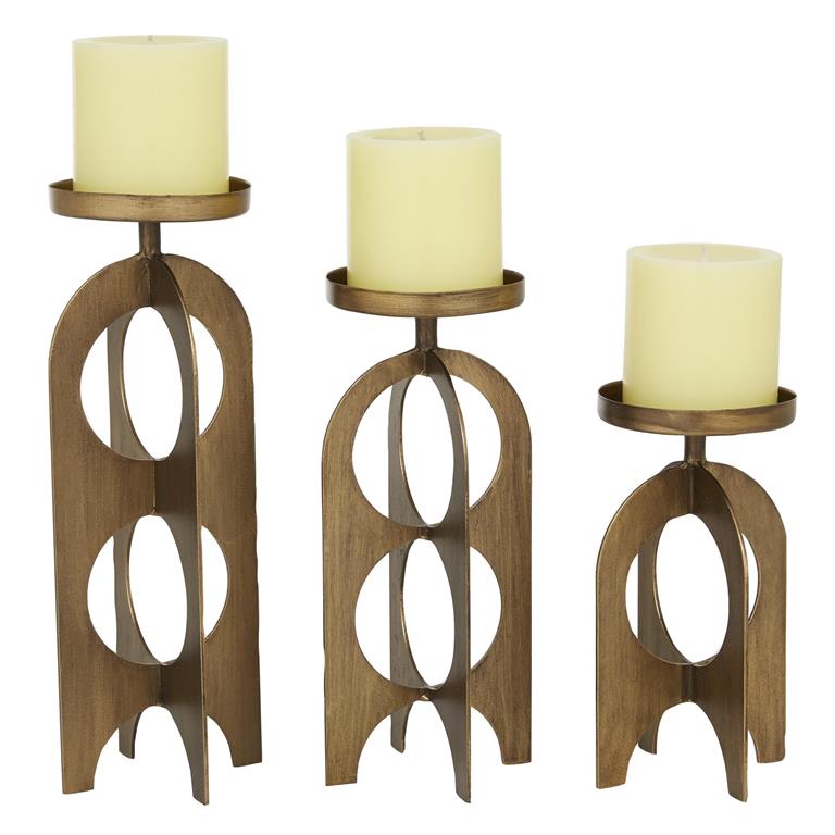 Gold Metal Handmade Pillar Candle Holder, Set of 3 7", 9", 11"H