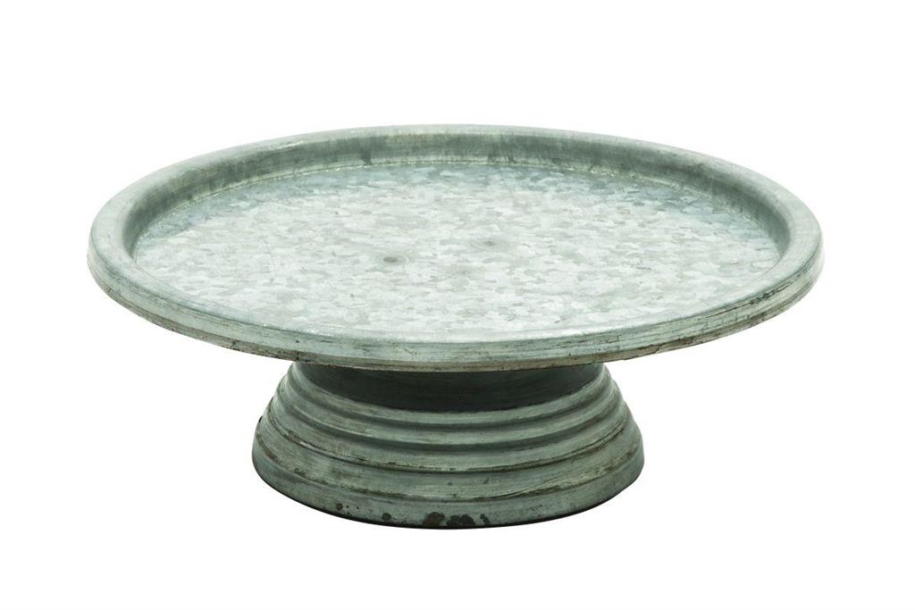 Gray Metal Galvanized Cake Stand, 13" x 13" x 4"
