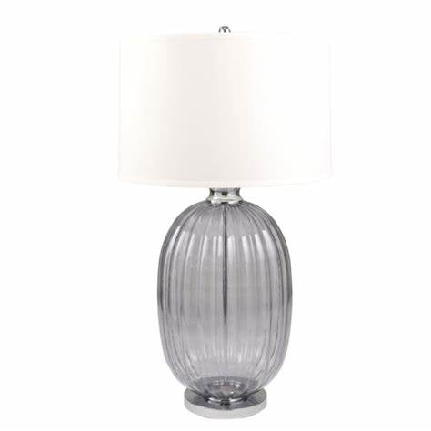 LAMPARA DE MESA GLASS 39" RIBBED SMOKE