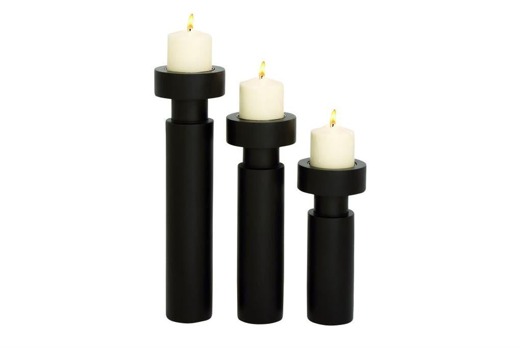 Black Mango Wood Modern Candle Holder, Set of 3 10", 13", 16"H