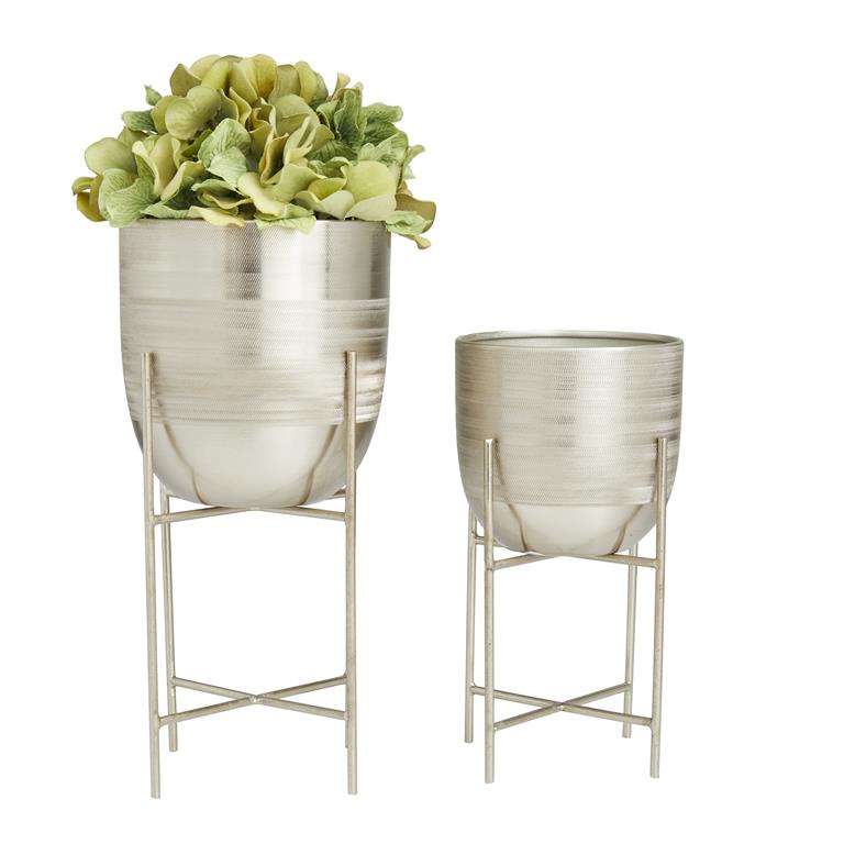 Silver Metal Modern Planter, Set of 2 6", 5"W