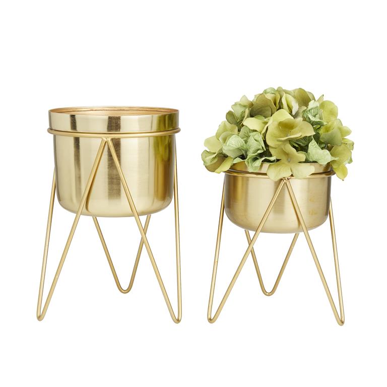 Gold Metal Modern Planter, Set of 2 7", 7"W