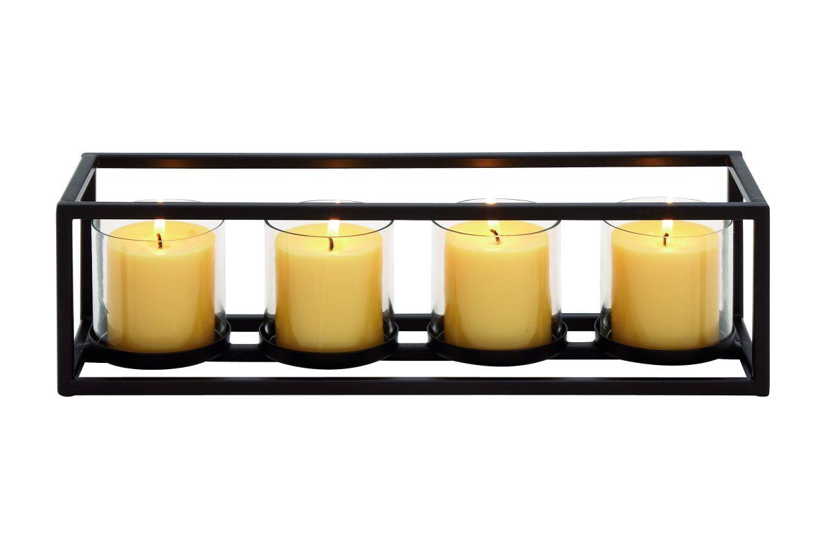Black Metal 4 Glass Sleeve Candelabra, 18" x 5" x 5"