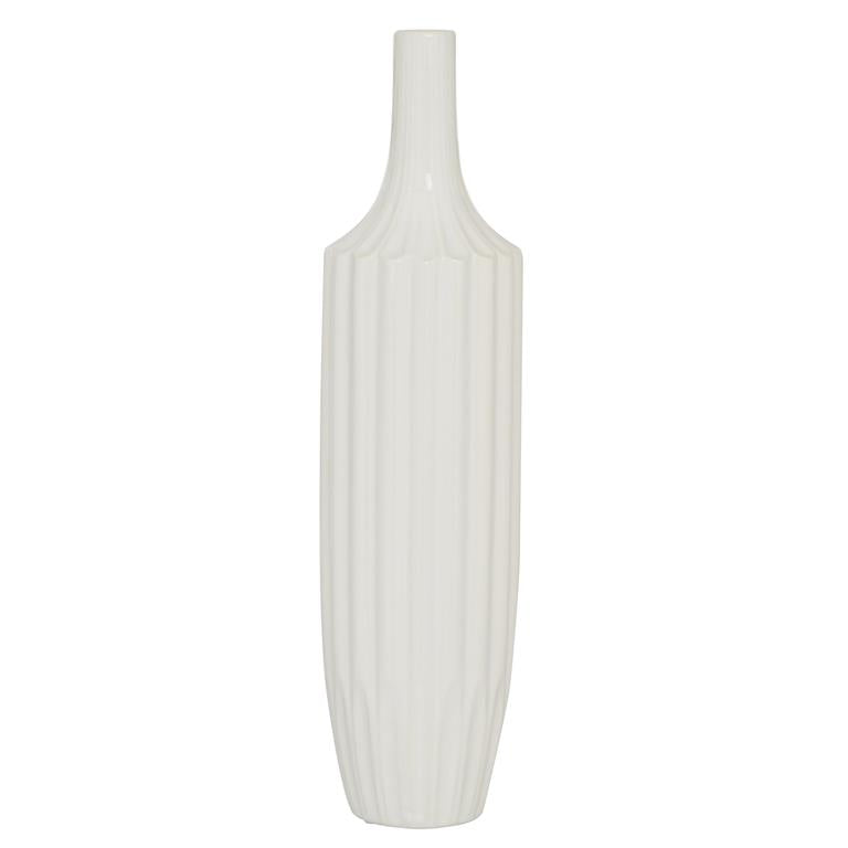 White Ceramic Modern Vase, 5" x 5" x 19"