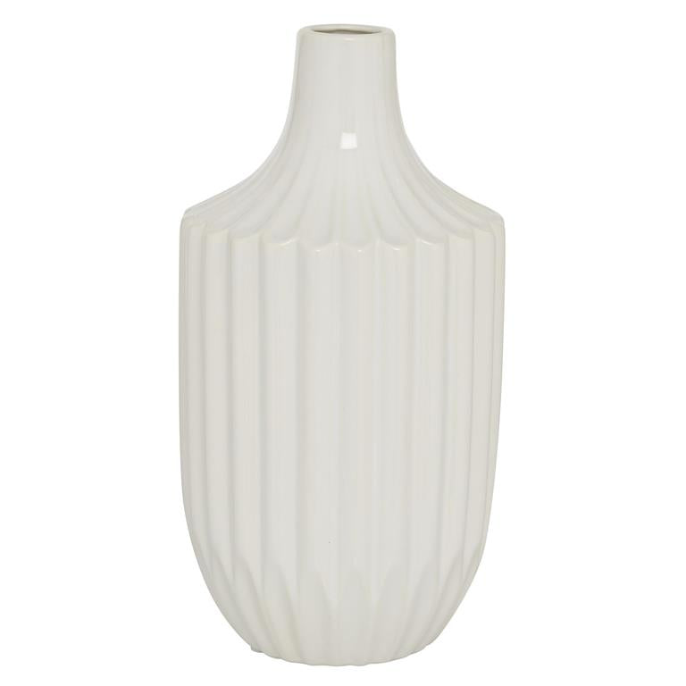 White Ceramic Modern Vase, 6" x 6" x 13"
