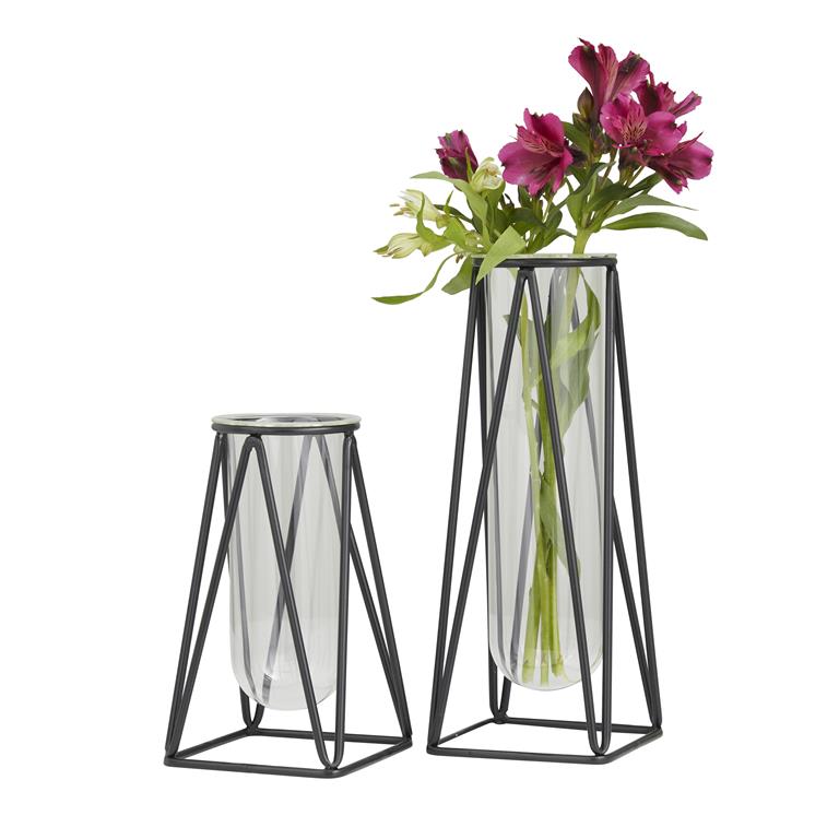 FLORERO MODERNO VIDR/BASE METAL