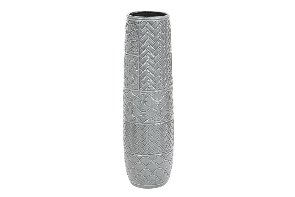 Gray Ceramic Vase with Varying Patterns, 7" x 7" x 22"