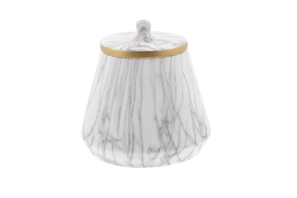 White Ceramic Faux MaRBLE JAR