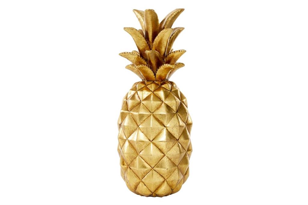 Gold Polystone Traditional Pinapple Sculpture, 6" x 6" x 14"