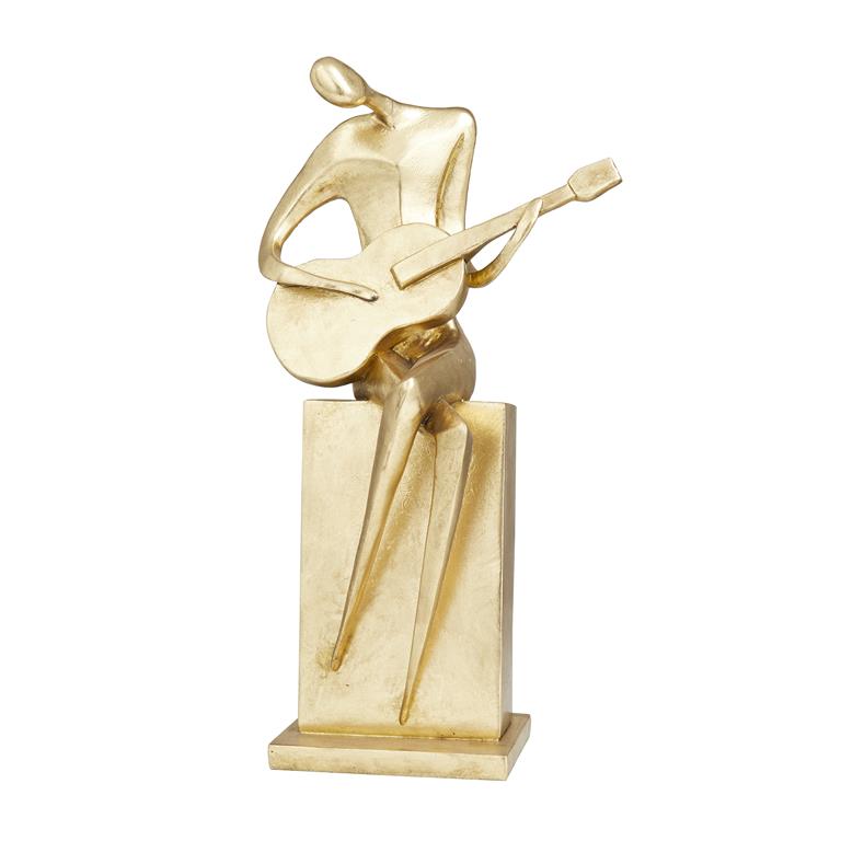 Gold Polystone Contemporary Musician Sculpture, 9" x 7" x 17"