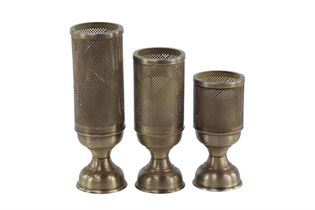 Gold Iron Eclectic Candle Holder, Set of 3 13" x 4" x 4"
