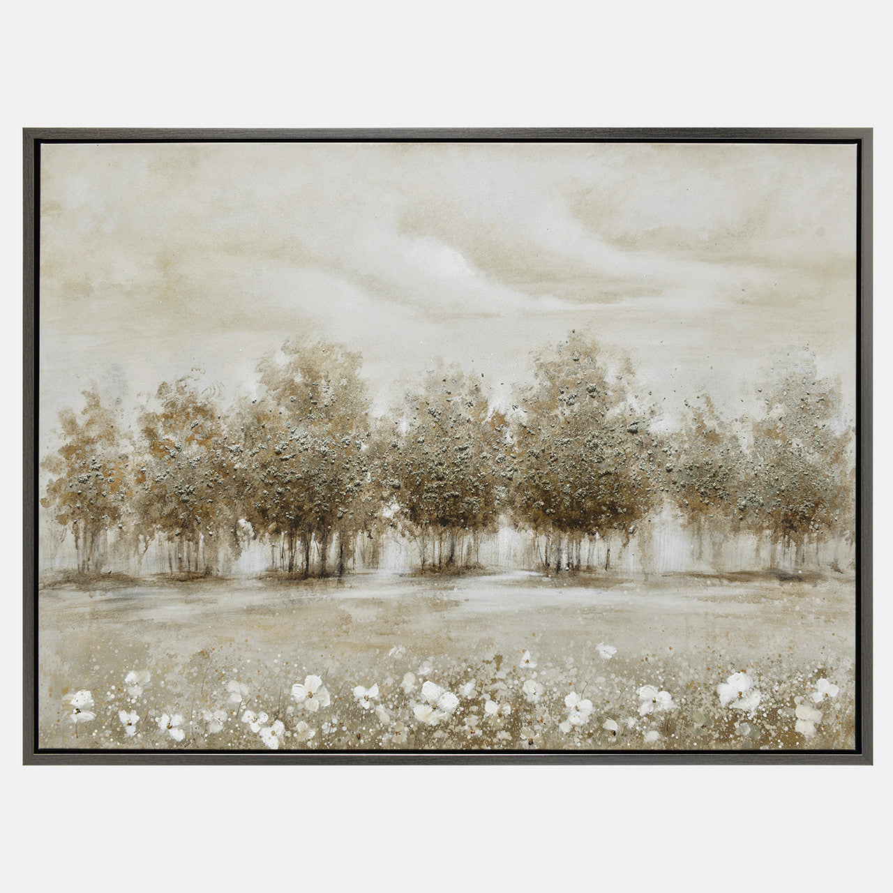 TREES AND FLOWERS HAND PAINTED CANVAS, MULTI 47X35