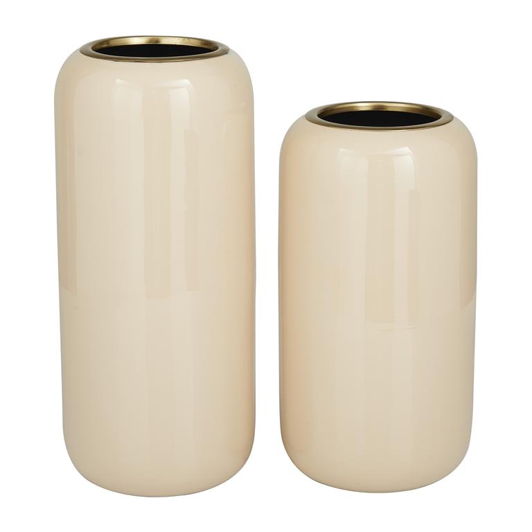Cream Metal Vase, Set of 2 13", 11"H