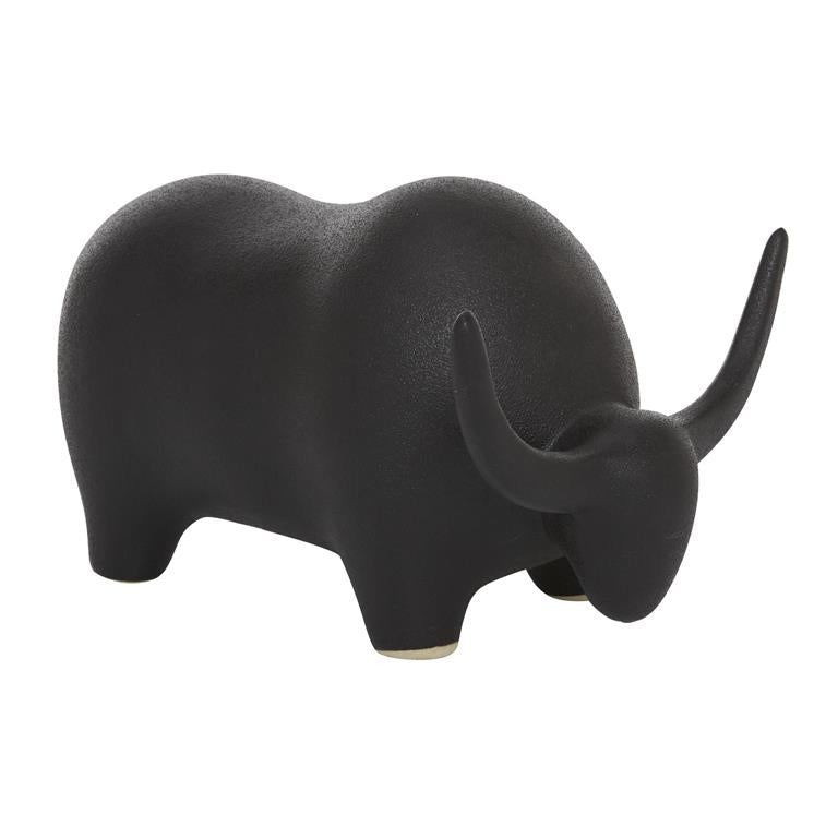 Black Ceramic Contemporary Bull Sculpture, 8" x 11" x 7"