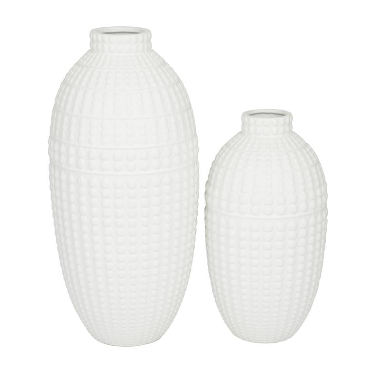 White Ceramic Vase, Set of 2 16,12"H