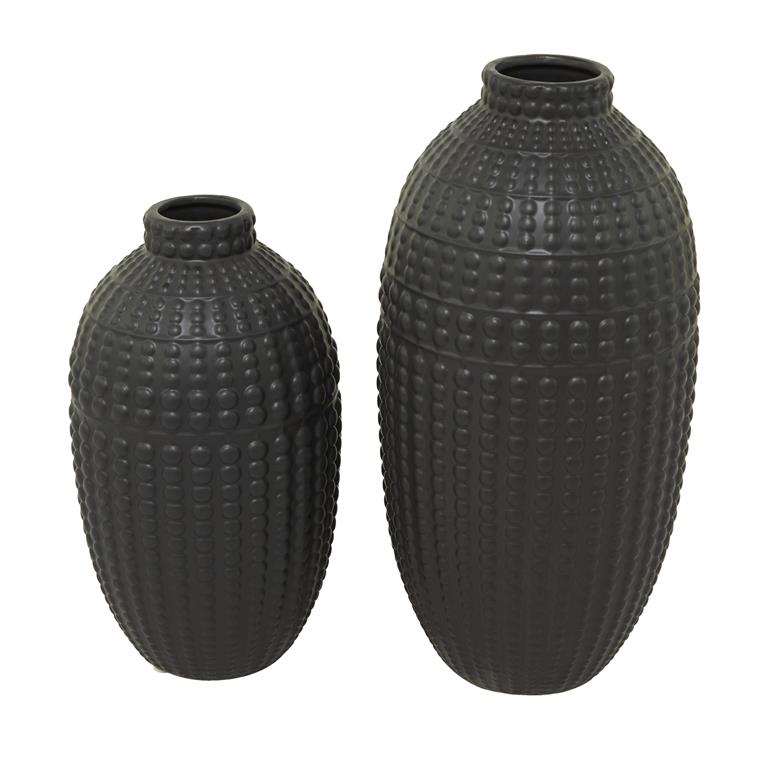 Black Ceramic Modern Vase, Set of 2 16", 12"H