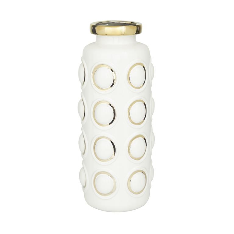 White Ceramic Vase with Gold - Grande