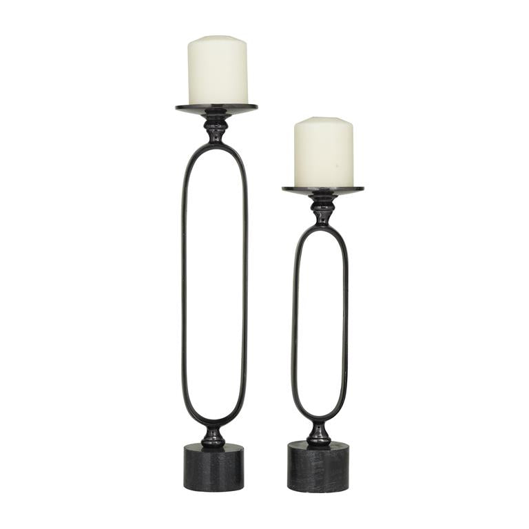 Black Aluminum Modern Candle Holder, Set of 2 15", 19"H