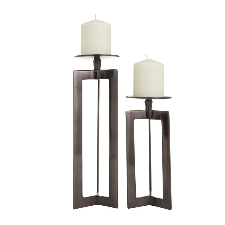 Bronze Aluminum Contemporary Candle Holder, Set of 2 14", 10"H