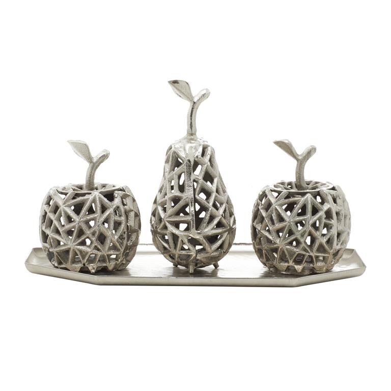 Silver Aluminum Fruit Decorative Cut-Out Sculpture wit