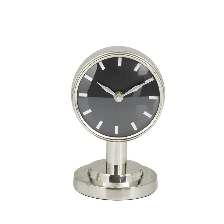 Silver Stainless Steel Small Clock, 4" x 4" x 7"