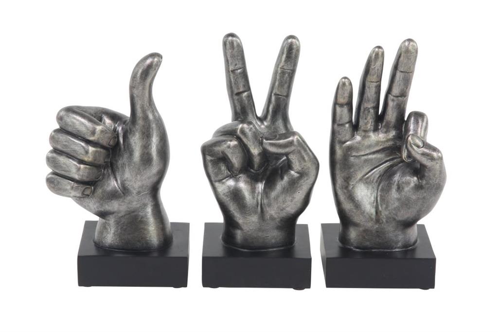 ESCULTURA MANO GRIS OSCURO C/U A/B 5"W, 11"H