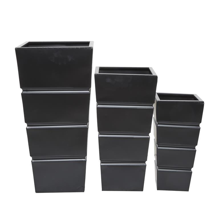 MACETAS 3PZ LAMINA NEGRAS 20", 25", 31" H