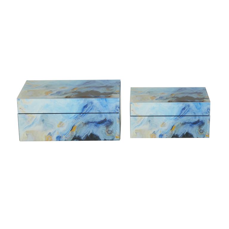 Blue Glass Glam Box, Set of 2 11", 9"W