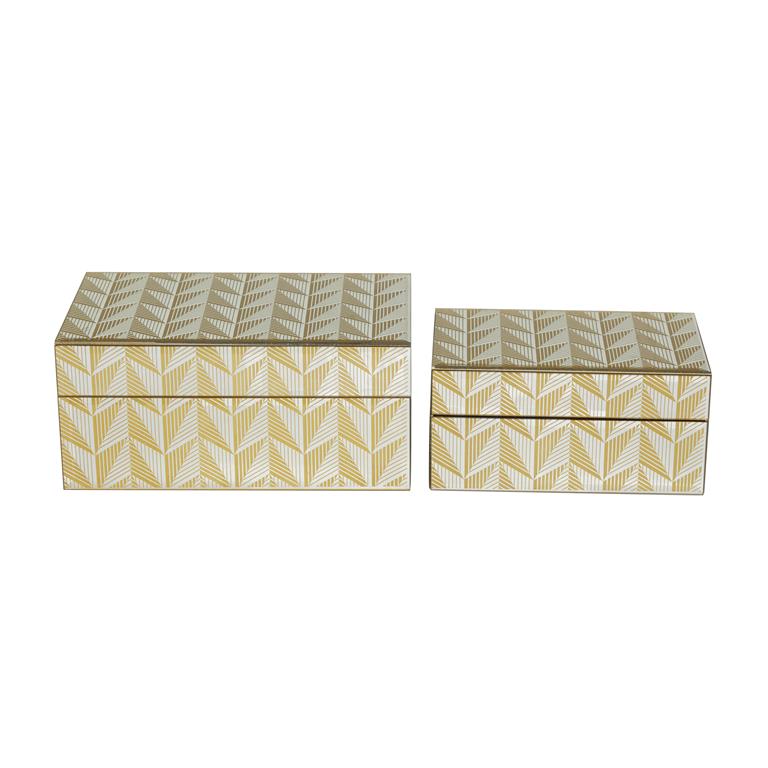GOLD GLASS GEOMETRIC BOX WITH GLASS SIDES, SET OF 2 11", 9"W